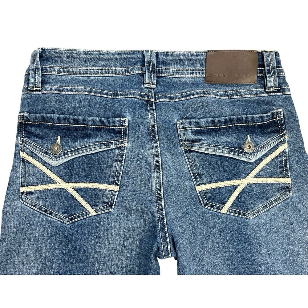 TK Axel Mens Slim Boot Jeans Distressed Blue Denim 32x30 White Trim Pockets